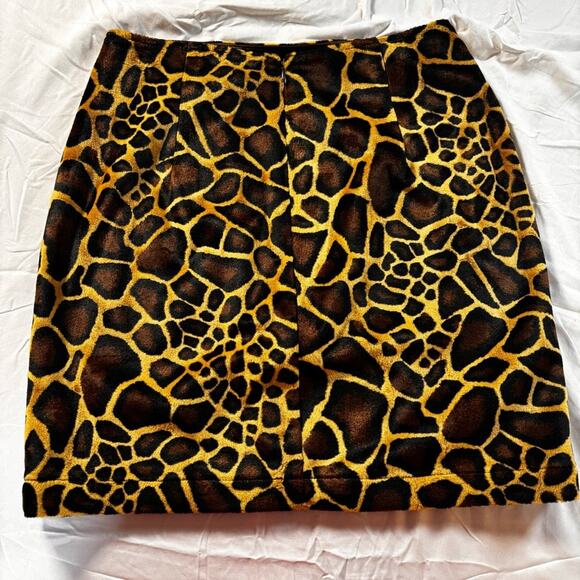 Y2K 90s True Vintage Giraffe Faux Fur Mini Skirt Girlfriend by Silversilk - Picture 2 of 3